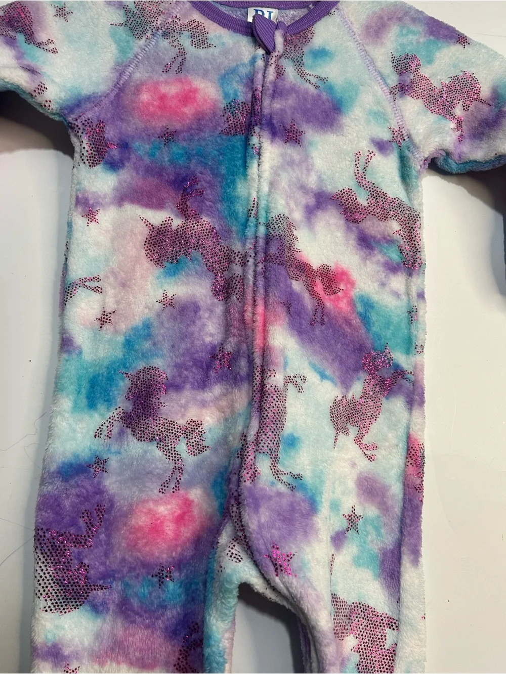 5 for $25🔥PJ Palace Unicorn Tie Dye Fleece Footie Jumpsuit Pajama 18-24M